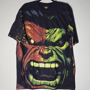 Hulk T-Shirt Marvel Size XL Red Hulk Half Big Face Comic Book Double-Sided